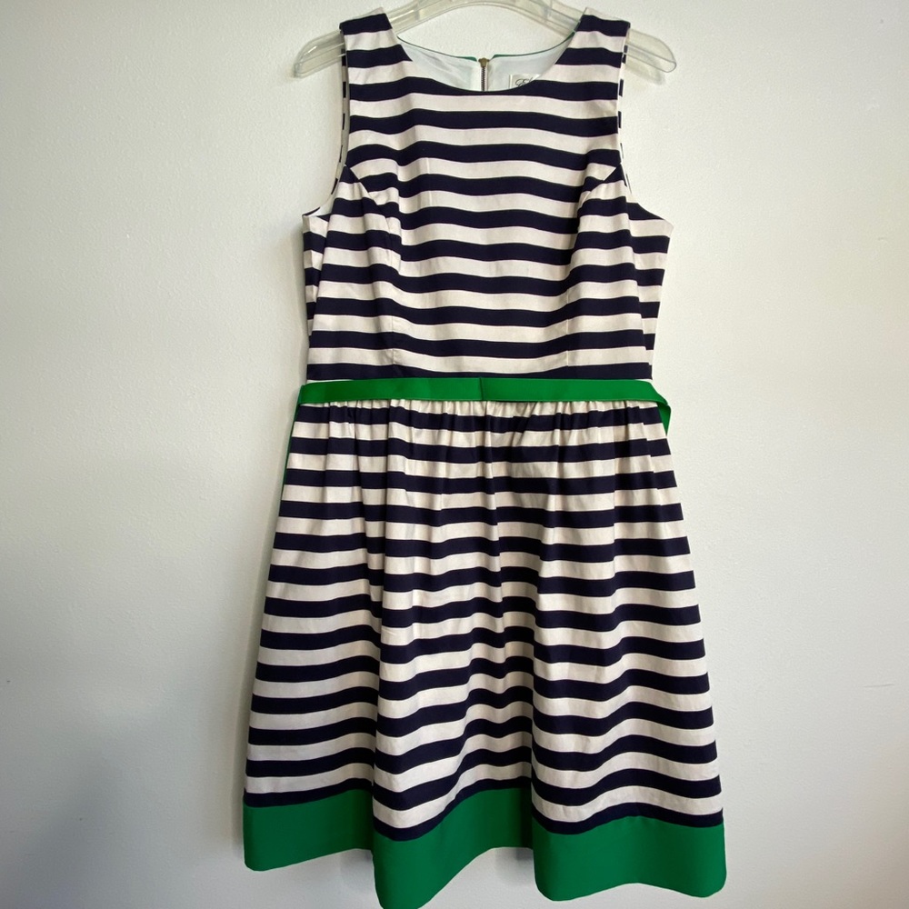 Eliza J Nautical  Stripe Sleeveless Dress Navy/Cream Pockets 14